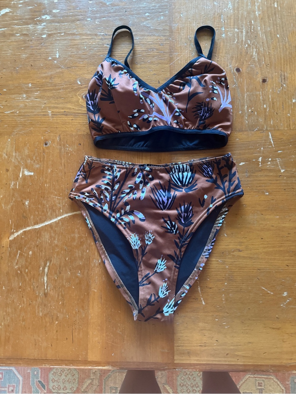 Thief and Bandit High-Waist Floral Bikini Set in Brown